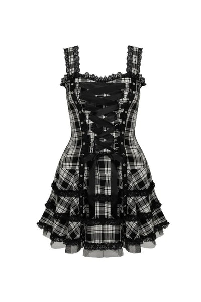 Harley Tartan Kjóll - Hvítur