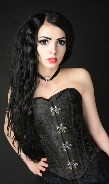 Black Brocade Clasp Overbust Corset